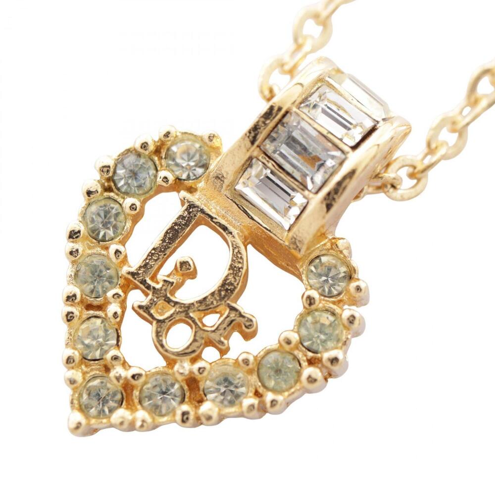 Christian Dior Dior Heart Logo Necklace, Gold Plated (GP) Rhinestone, Women's...